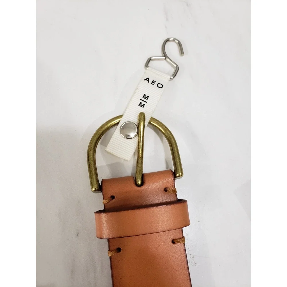NEW MEDIUM - American Eagle Women's Belt‎ Tan Genuine Leather Cutout Boho Hippie